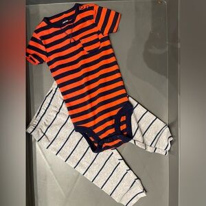 Carters Striped Navy & Orange Baby Boy Outfit Size 9 Months New Without Tags